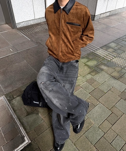 kutir(クティール)の「CONTRAST COLLAR LEATHER SUEDE JACKET/コントラスト カラー 合成皮革 スエードライク ジャケット(ブルゾン・メンズ・ブラック/ブラウン/キャメル・SMALL/MEDIUM/LARGE)」の13枚目の写真