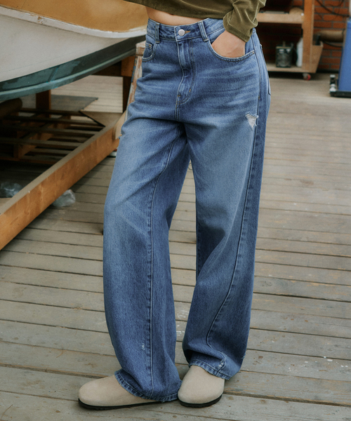 VANONE ATELIER(バノンアトリエ)の「P3333 ダメージワイドデニム(デニムパンツ・レディース・ブルー・SMALL/MEDIUM/LARGE)」の1枚目の写真