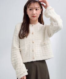 ミックスツイードゴールドボタンカーディガン　 【低身長・小柄女性】