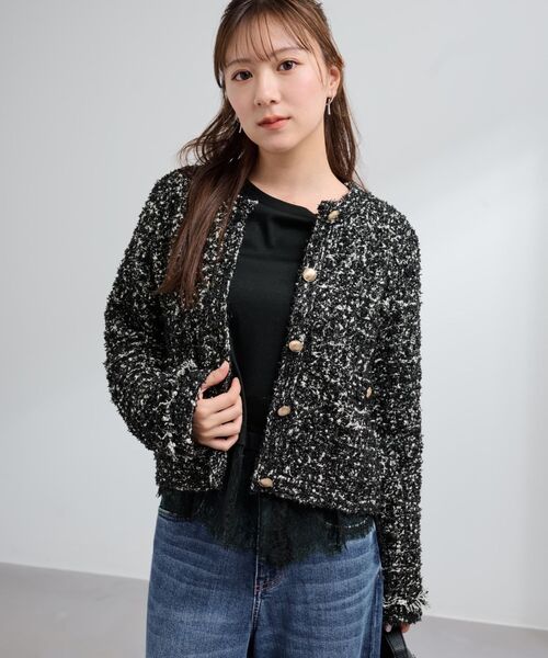 COHINA(コヒナ)の「ミックスツイードゴールドボタンカーディガン 【低身長・小柄女性】(カーディガン/ボレロ・レディース・グレー/ブラック/オフホワイト・ONE SIZE)」の9枚目の写真