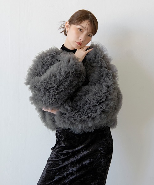 Kana(カナ)の「ボリュームチュールジャケット パーティー 結婚式 お呼ばれ オケージョン デイリー(その他アウター・レディース・チャコールグレー/アイボリー/グレー/ベージュ・フリー)」の2枚目の写真