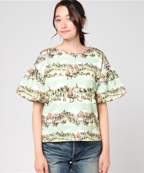 MERLOT（メルロー）の「街の弾き語り柄フレアスリーブトップス9046（シャツ/ブラウス・レディース・イエロー/グリーン・FREE）」の4枚目の写真