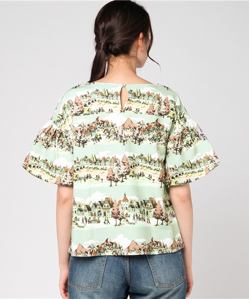 MERLOT（メルロー）の「街の弾き語り柄フレアスリーブトップス9046（シャツ/ブラウス・レディース・イエロー/グリーン・FREE）」の6枚目の写真