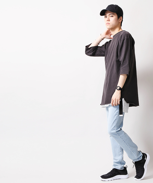 WEGO(ウィゴー)の「WEGO/ピグメント5分袖ラウンドカットソー(Tシャツ/カットソー・メンズ・オレンジ/スミクロ/ロイヤルブルー/レッド・LARGE/MEDIUM)」の6枚目の写真