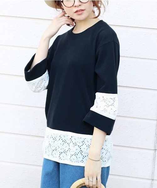 reca(レカ)の「切り替え花柄レースデザインカットソー(Tシャツ/カットソー・レディース・ネイビー/ライトブルー/ピンク系その他/オフホワイト・FREE)」の7枚目の写真