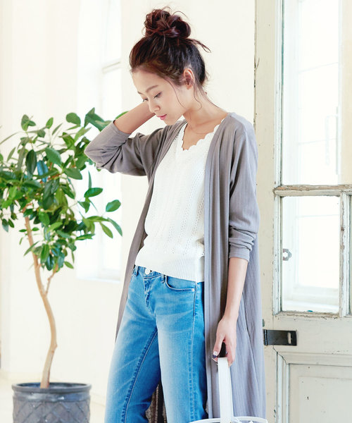 KOBE LETTUCE（コウベレタス）の「クロシェ編み×スカラップVネックノースリーブサマーニットトップス/レディース[C3314]神戸レタス（タンクトップ・レディース・オフホワイト/ブラック/グリーン・FREE）」の8枚目の写真