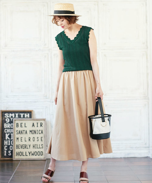 KOBE LETTUCE（コウベレタス）の「クロシェ編み×スカラップVネックノースリーブサマーニットトップス/レディース[C3314]神戸レタス（タンクトップ・レディース・オフホワイト/ブラック/グリーン・FREE）」の9枚目の写真