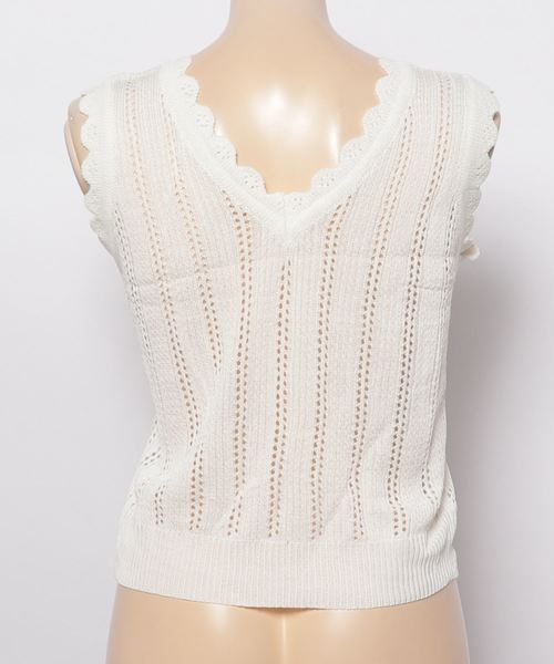 KOBE LETTUCE（コウベレタス）の「クロシェ編み×スカラップVネックノースリーブサマーニットトップス/レディース[C3314]神戸レタス（タンクトップ・レディース・オフホワイト/ブラック/グリーン・FREE）」の5枚目の写真