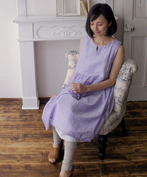 【armoire*】アルモワール　ビスコース綿麻　キーネックノースリーブワンピース