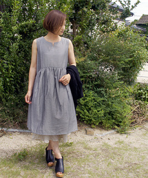 【armoire*】アルモワール　ビスコース綿麻　キーネックノースリーブワンピース