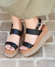 KOBE LETTUCE | 2ベルト異素材ウェッジサンダル＊シューズ/レディース/厚底[I1598]神戸レタス(サンダル)