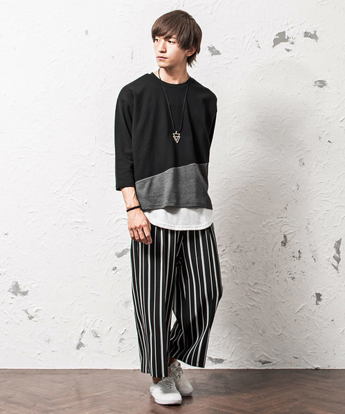 MinoriTY（マイノリティ）の「バイカラーポンチ素材8分袖ビッグTシャツ（Tシャツ/カットソー・メンズ・ホワイト系その他/ブラック系その他/グレー系その他/ブラウン系その他/グリーン系その他/パープル系その他・M/L）」の8枚目の写真