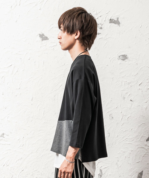 MinoriTY（マイノリティ）の「バイカラーポンチ素材8分袖ビッグTシャツ（Tシャツ/カットソー・メンズ・ホワイト系その他/ブラック系その他/グレー系その他/ブラウン系その他/グリーン系その他/パープル系その他・M/L）」の9枚目の写真