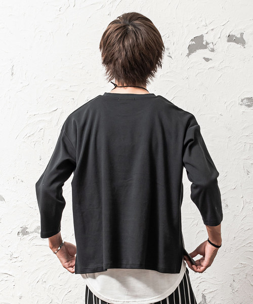 MinoriTY（マイノリティ）の「バイカラーポンチ素材8分袖ビッグTシャツ（Tシャツ/カットソー・メンズ・ホワイト系その他/ブラック系その他/グレー系その他/ブラウン系その他/グリーン系その他/パープル系その他・M/L）」の10枚目の写真