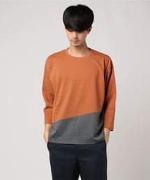 バイカラーポンチ素材8分袖ビッグTシャツ