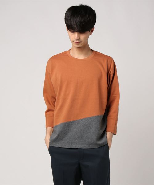 MinoriTY（マイノリティ）の「バイカラーポンチ素材8分袖ビッグTシャツ（Tシャツ/カットソー・メンズ・ホワイト系その他/ブラック系その他/グレー系その他/ブラウン系その他/グリーン系その他/パープル系その他・M/L）」の2枚目の写真