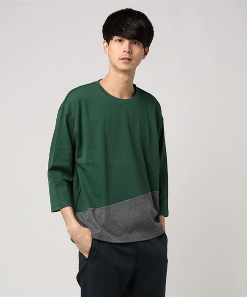 MinoriTY（マイノリティ）の「バイカラーポンチ素材8分袖ビッグTシャツ（Tシャツ/カットソー・メンズ・ホワイト系その他/ブラック系その他/グレー系その他/ブラウン系その他/グリーン系その他/パープル系その他・M/L）」の5枚目の写真