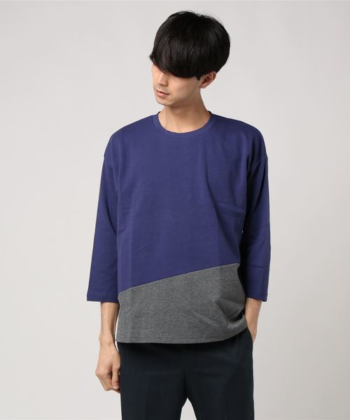 MinoriTY（マイノリティ）の「バイカラーポンチ素材8分袖ビッグTシャツ（Tシャツ/カットソー・メンズ・ホワイト系その他/ブラック系その他/グレー系その他/ブラウン系その他/グリーン系その他/パープル系その他・M/L）」の6枚目の写真