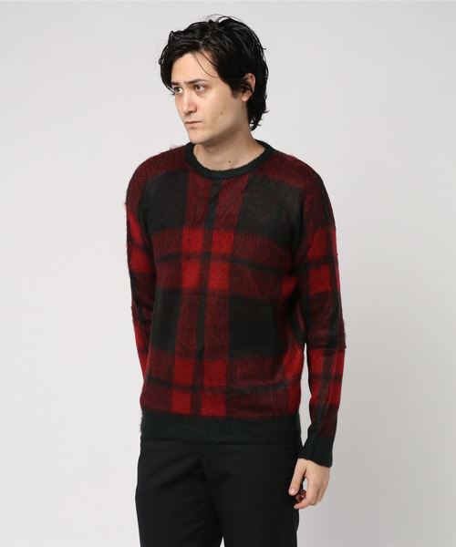 STYLEBLOCK(スタイルブロック)の「ジャカードチェック柄クルーネックニット(ニット/セーター・メンズ・グレー/レッド/ブルー系その他/ブルー系その他2/ワイン/ピンク・LL/L/M)」の5枚目の写真