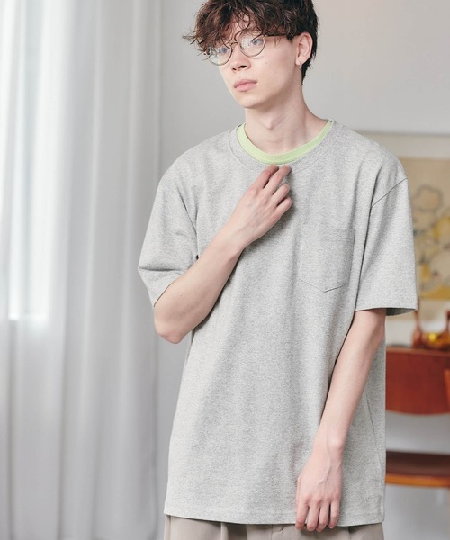 MONO-MART（モノマート）の「ヘビーウェイト ビッグシルエット USAコットン プルオーバー 無地T トップス Tシャツ (1/2 sleeve)（Tシャツ/カットソー・メンズ・ブラック/オリーブ/グレー/ホワイト/ネイビー/ピンク/ラベンダー/サックスブルー/グリーン/ワイン/ベージュ系その他/チャコール/ブルー系その他/パープル/イエロー系その他/ダークブラウン/グリーン系その他・L/M/XL）」の3枚目の写真