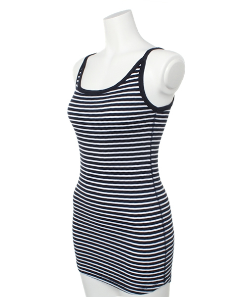 PLST(プラステ)の「リブキャミソール(タンクトップ・レディース・ホワイト/グレー/ヘザーグレー/インディゴブルー/ネイビー/オレンジ/ホワイト×ネイビー・2)」の8枚目の写真