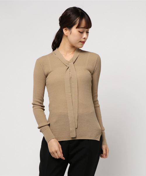 IENA LA BOUCLE(イエナラブークル)の「IENA LA BOUCLE laspalmas タイ付きヘンリーネックニット◆(ニット/セーター・レディース・ベージュ/ネイビー/ブラウン/ピンク・FREE)」の8枚目の写真