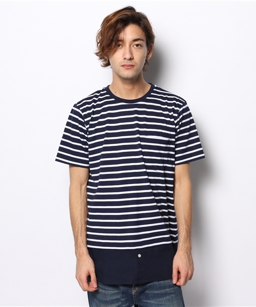 WEGO（ウィゴー）の「WEGO/シャツレイヤーボーダーTシャツ（Tシャツ/カットソー・メンズ・ブラック/ネイビー・MEDIUM/LARGE）」の9枚目の写真