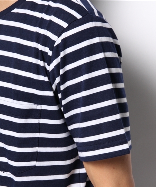 WEGO（ウィゴー）の「WEGO/シャツレイヤーボーダーTシャツ（Tシャツ/カットソー・メンズ・ブラック/ネイビー・MEDIUM/LARGE）」の5枚目の写真