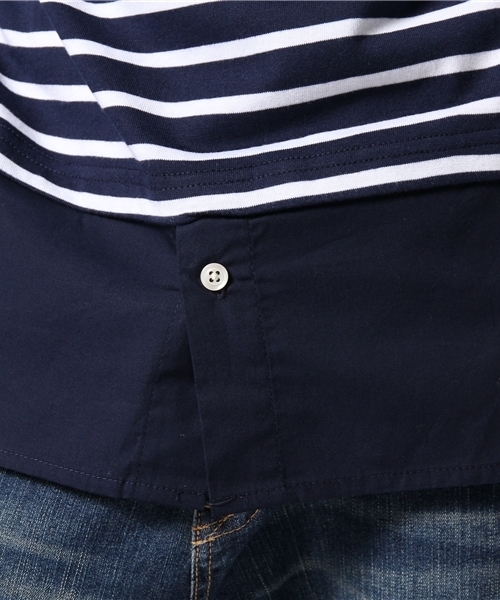 WEGO（ウィゴー）の「WEGO/シャツレイヤーボーダーTシャツ（Tシャツ/カットソー・メンズ・ブラック/ネイビー・MEDIUM/LARGE）」の7枚目の写真