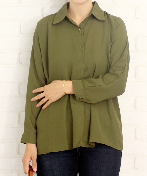 Amulet(アミュレット)の「ゆったりロングシャツ(シャツ/ブラウス・レディース・ホワイト/ブラック/カーキ・M/L)」の3枚目の写真