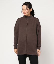 リブ前後ピンタックサイドスリットハイネックニットチュニック