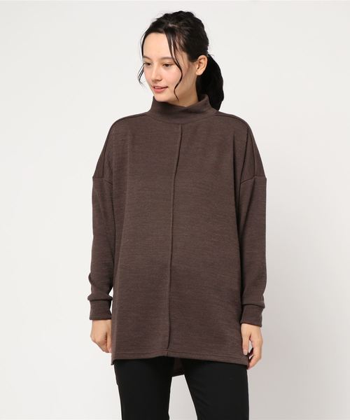 STYLEBLOCK(スタイルブロック)の「リブ前後ピンタックサイドスリットハイネックニットチュニック(チュニック・レディース・ブラック/ダークグリーン/ブラウン/アイボリー/モカ・M)」の4枚目の写真