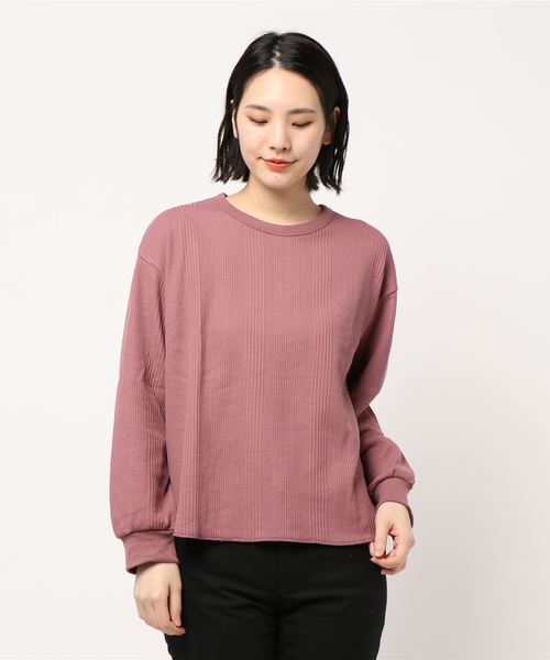 KOBE LETTUCE（コウベレタス）の「バックボタンランダムワッフルチュニック（チュニック・レディース・ベージュ/カーキ/ピンク/アイボリー/モカ・FREE）」の5枚目の写真