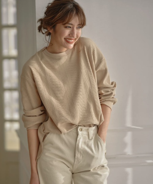 KOBE LETTUCE（コウベレタス）の「バックボタンランダムワッフルチュニック（チュニック・レディース・ベージュ/カーキ/ピンク/アイボリー/モカ・FREE）」の12枚目の写真