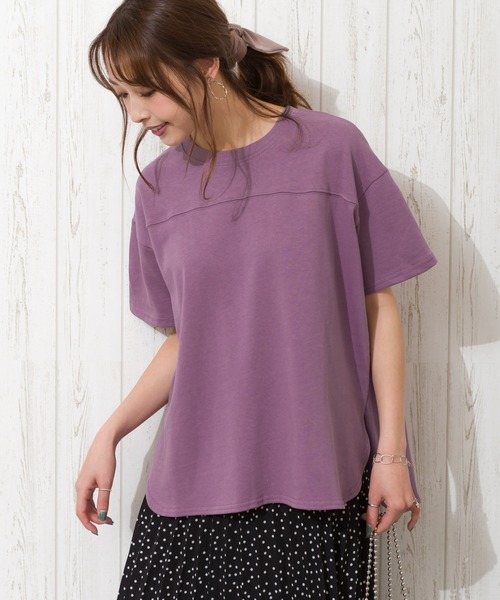 SpRay（スプレイ）の「切替ラウンド　Ｔシャツ（Tシャツ/カットソー・レディース・オレンジ/オフホワイト/チャコールグレー/グレイッシュベージュ/ブラック/ブラウン/カーキ/パープル・FREE）」の8枚目の写真