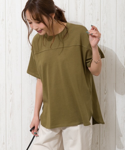 SpRay（スプレイ）の「切替ラウンド　Ｔシャツ（Tシャツ/カットソー・レディース・オレンジ/オフホワイト/チャコールグレー/グレイッシュベージュ/ブラック/ブラウン/カーキ/パープル・FREE）」の7枚目の写真