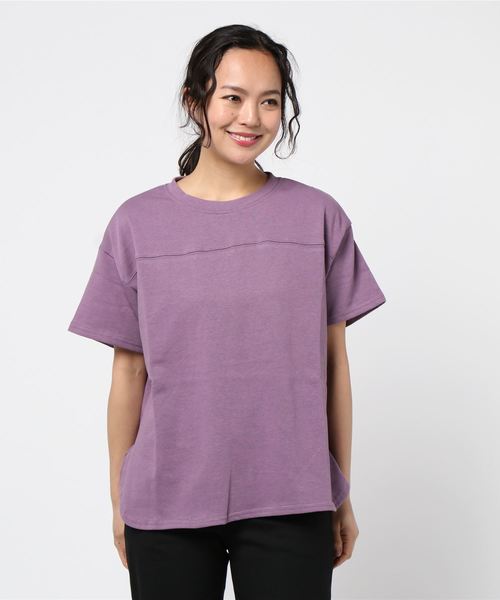 SpRay（スプレイ）の「切替ラウンド　Ｔシャツ（Tシャツ/カットソー・レディース・オレンジ/オフホワイト/チャコールグレー/グレイッシュベージュ/ブラック/ブラウン/カーキ/パープル・FREE）」の13枚目の写真