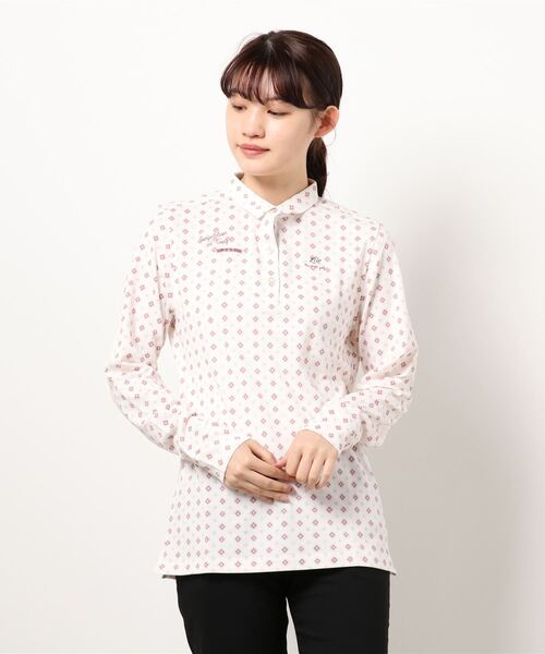 ZOY(ゾーイ)の「《ZOY》WOMEN タイルプリント 長袖ポロシャツ(ポロシャツ・レディース・グリーン系その他/ピンク系その他・40)」の2枚目の写真