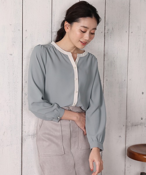 TRUDEA(トルディア)の「配色パールボタンスキッパーブラウス(シャツ/ブラウス・レディース・ミント/ベージュ/ホワイト/ネイビー・MEDIUM/LARGE)」の3枚目の写真