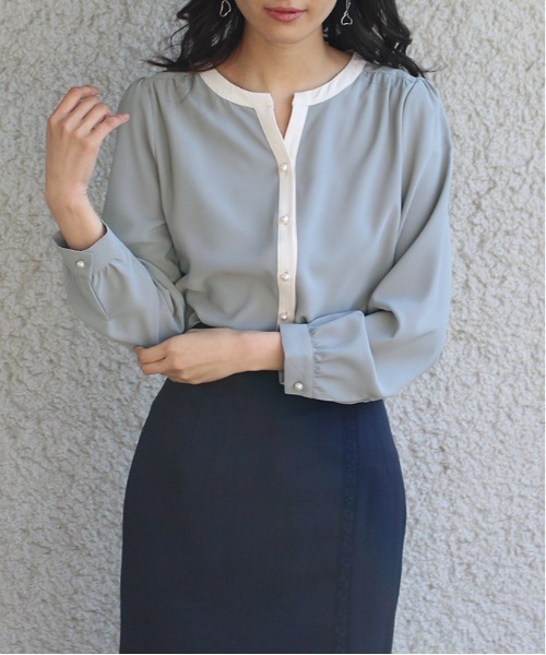 TRUDEA(トルディア)の「配色パールボタンスキッパーブラウス(シャツ/ブラウス・レディース・ミント/ベージュ/ホワイト/ネイビー・MEDIUM/LARGE)」の19枚目の写真