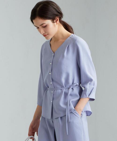 green label relaxing（グリーンレーベルリラクシング）の「CS SY ツイル Vネック ブラウス（シャツ/ブラウス・レディース・ライトブルー/オリーブ/ナチュラル・FREE）」の3枚目の写真