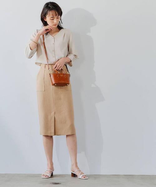 green label relaxing（グリーンレーベルリラクシング）の「CS SY ツイル Vネック ブラウス（シャツ/ブラウス・レディース・ライトブルー/オリーブ/ナチュラル・FREE）」の12枚目の写真