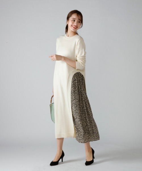 M Deux エムドゥ のワンピース ヒョウ柄切替ワンピース 680 を購入できます M