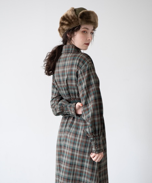 kay me ブラックチェック　フリルシャツワンピース　7号 ロング丈】 ブラック ロングシャツワンピース– kay me