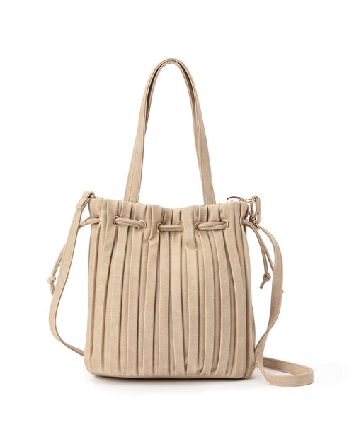 SHOO・LA・RUE（シューラルー）の「◆デニム合皮プリーツ巾着トート（トートバッグ・レディース・イエロー/ネイビー/ベージュ・00）」の2枚目の写真