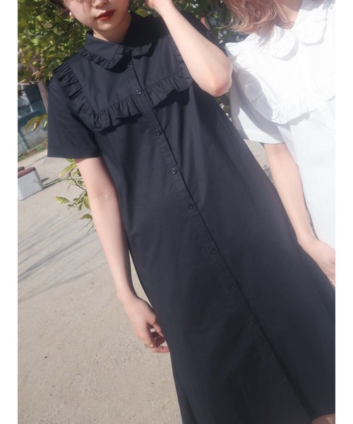 merry jenny（メリージェニー）の「フリルシャツテントワンピース（ワンピース・レディース・オフホワイト/ブラック・FREE）」の2枚目の写真