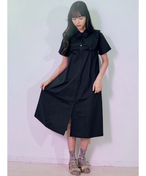 merry jenny（メリージェニー）の「フリルシャツテントワンピース（ワンピース・レディース・オフホワイト/ブラック・FREE）」の3枚目の写真