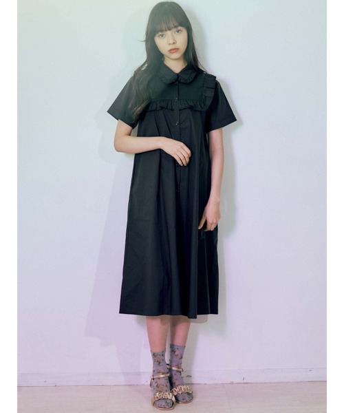 merry jenny（メリージェニー）の「フリルシャツテントワンピース（ワンピース・レディース・オフホワイト/ブラック・FREE）」の4枚目の写真