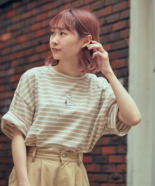 timecapsule（タイムカプセル）の「【timecapsule】「パフェと女の子」プリント刺繍入り半袖ビッグTシャツ（Tシャツ/カットソー・レディース・ホワイト/ミント/ベージュ系その他/ライトベージュ・FREE）」の20枚目の写真