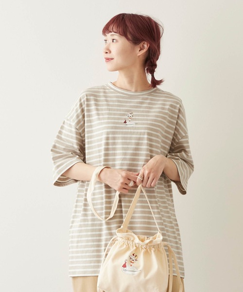 timecapsule（タイムカプセル）の「【timecapsule】「パフェと女の子」プリント刺繍入り半袖ビッグTシャツ（Tシャツ/カットソー・レディース・ホワイト/ミント/ベージュ系その他/ライトベージュ・FREE）」の18枚目の写真